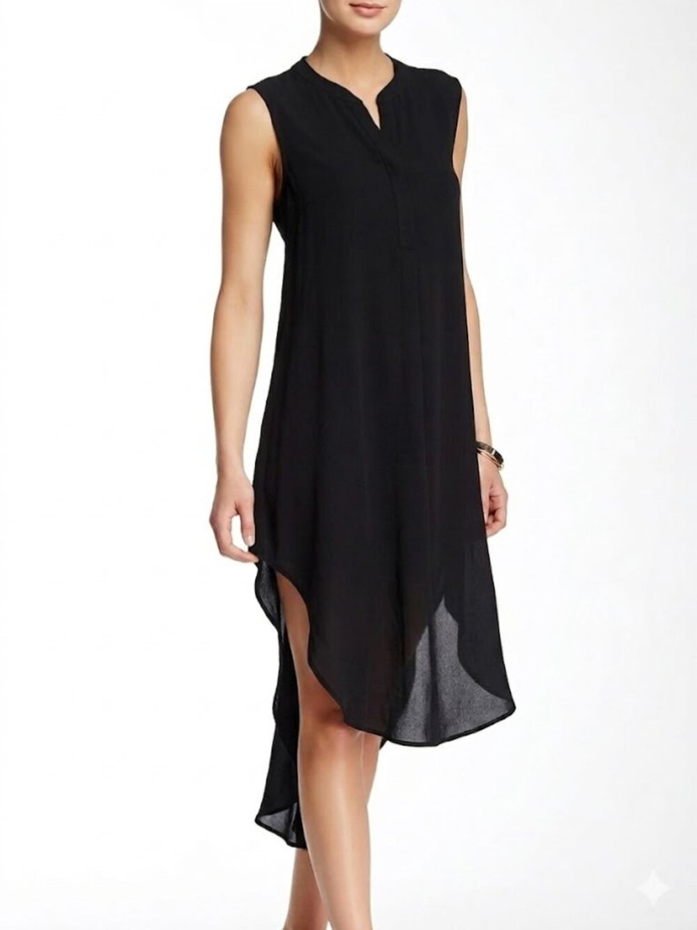 Acrobat Black Silk High Low Midi Dress XS Minimalist Quiet Luxury